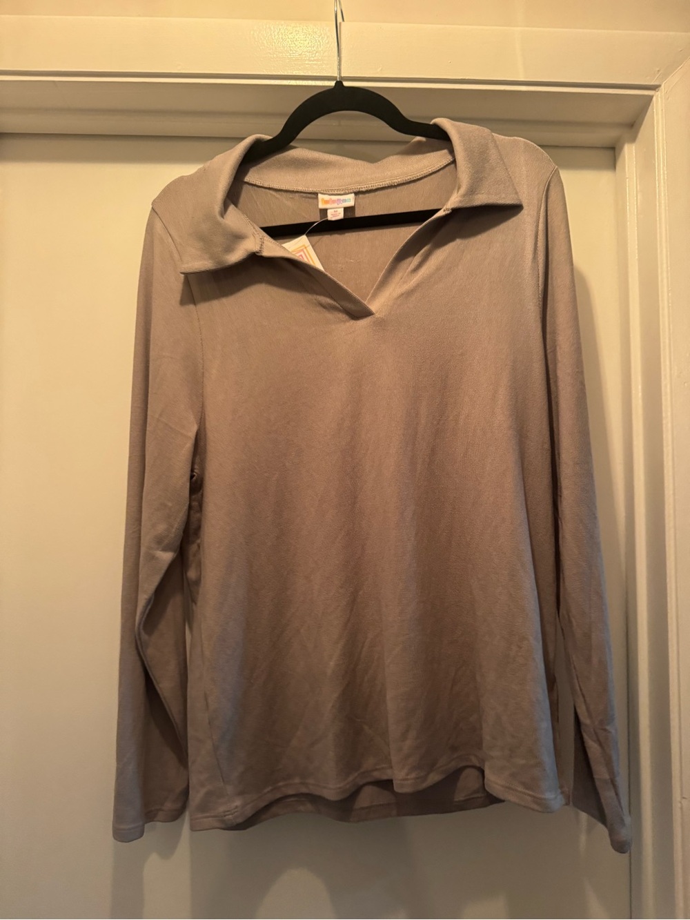 LuLaRoe Courtney Long Sleeve Polo Top in Gray